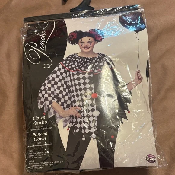 Adult Halloween Costume - Women's Clown Poncho - stick on face jewels included. - Picture 5 of 10